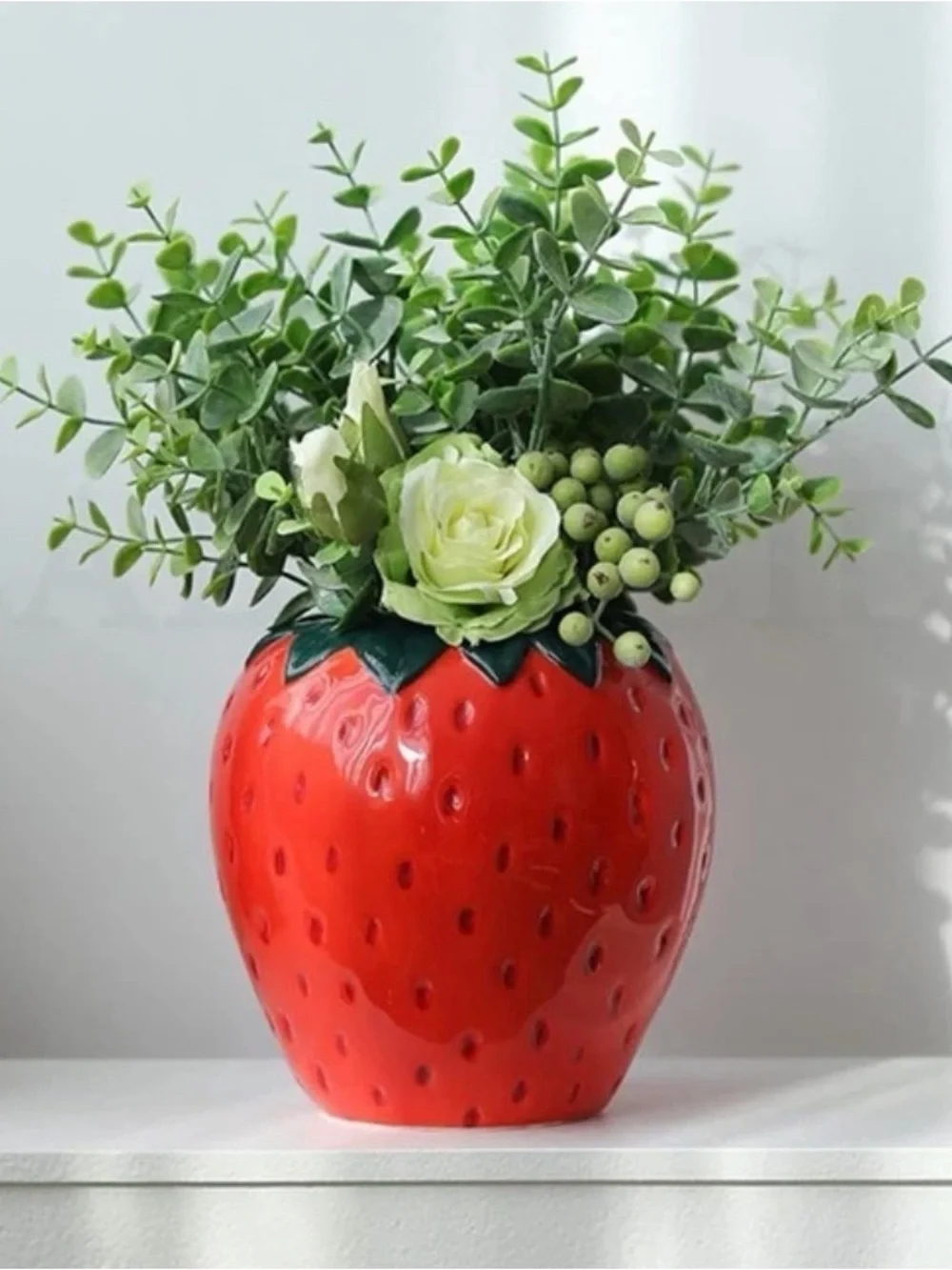 Vintage Ceramic Strawberry Shaped Vase Planter Cottage Core Boho